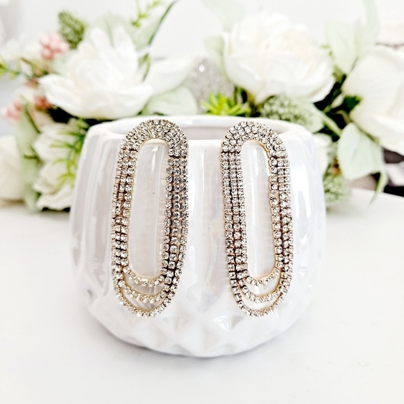 Gold Statement Earrings Chandelier rhinestone Formal long dangle sparkly 💖2/$30 - Picture 11 of 11